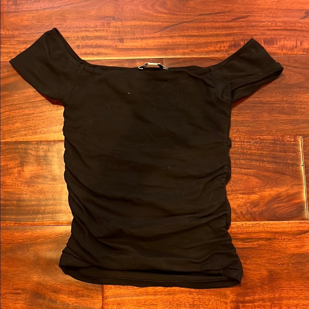 Black Fitted Ruched Short Sleeve Blouse